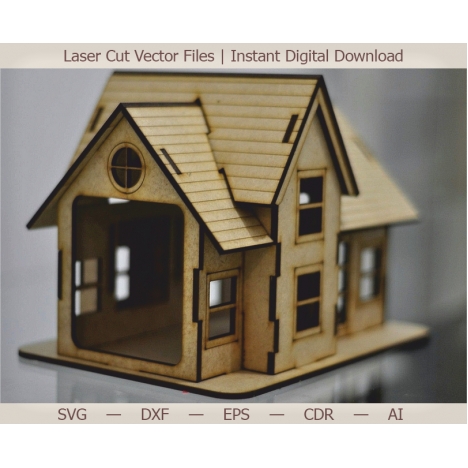 Laser Cut Dollhouse File | Miniature House Vector Design