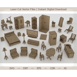 3D Dollhouse with Furniture Laser Cut File