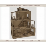 3D Dollhouse with Furniture Laser Cut File