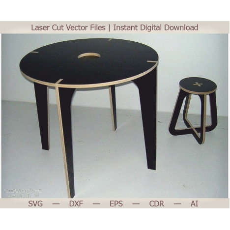 Round Table and Stool Laser Cut File