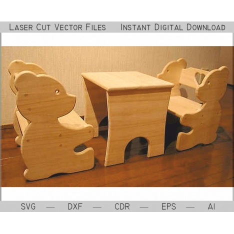 Bear Table and Bench Laser Cut File