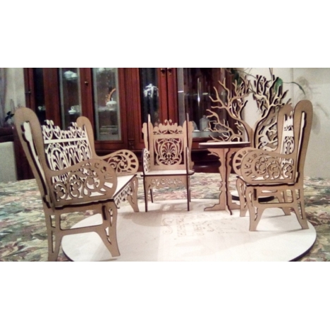 Laser Cut Furniture Set with Chairs and Bench
