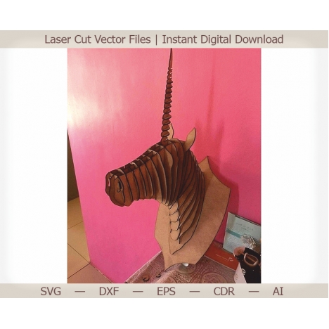 Unicorn Head Wall Mount Laser Cut File