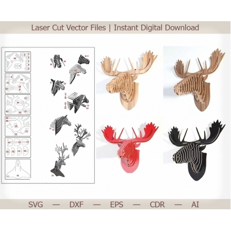 Elk Head Laser Cut File for Wall Decor