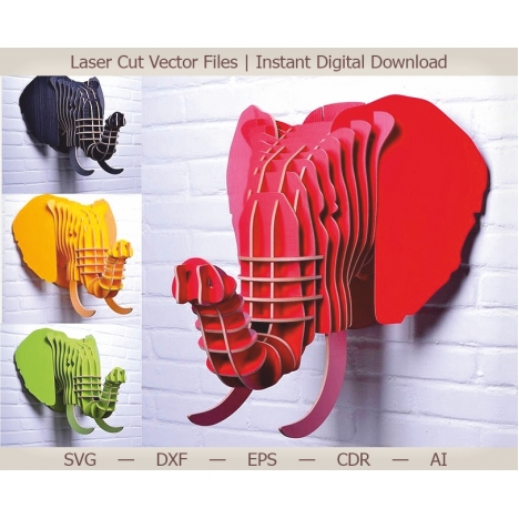 3D Elephant Head Laser Cut File