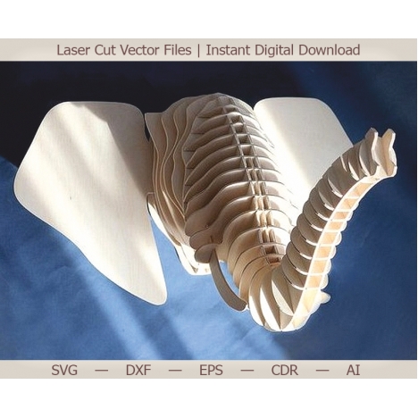 Elephant Head 3D Wall Decor Laser Cut File