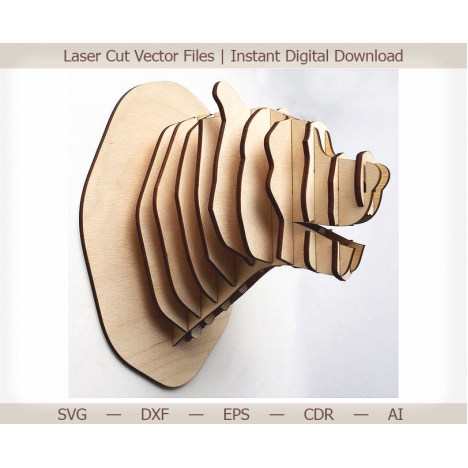 Bear Head Laser Cut File for Layered Wall Decor