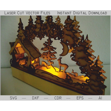 Forest House Night Light Laser Cut File