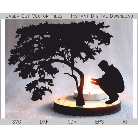 Man and Tree Tea Light Holder Laser Cut File