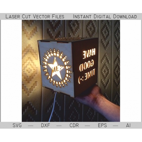 Laser Cut Cube Lamp File with Star Design
