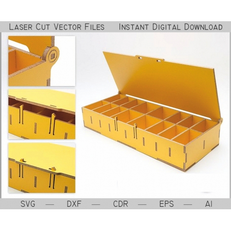 Laser Cut Organizer Box with 16 Cells and Lid