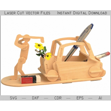 Golf Car Pencil Holder Laser Cut File