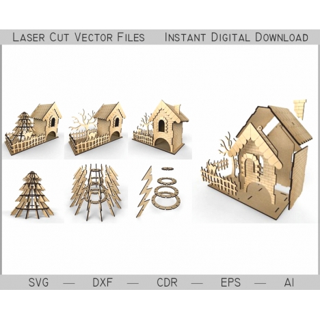 Tea House with Yard Laser Cut File