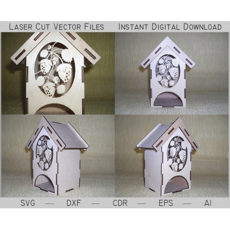 Tea House Laser Cut File with Berry Decor