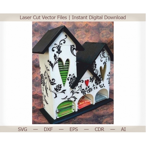 Tea House Laser Cut File with 3 Compartments