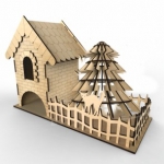 Tea House Laser Cut File with Trees and Fence