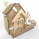 Tea House Laser Cut File with Trees and Fence