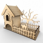 Tea House Laser Cut File with Trees and Fence