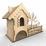 Tea House Laser Cut File with Trees and Fence