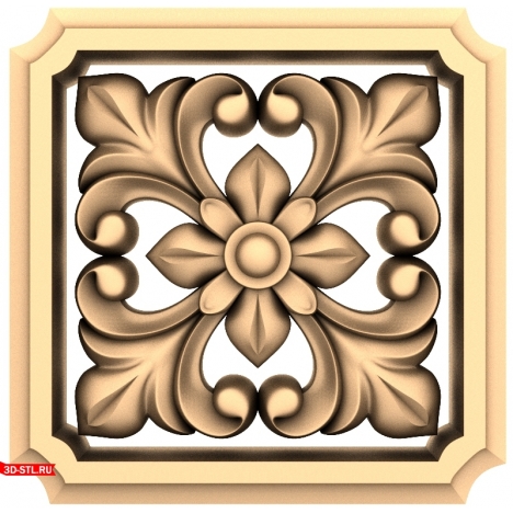 - 3D model of a rosette with a floral ornament in STL format for CNC