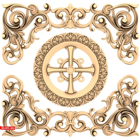 Ornate Cross with Ornament - STL 3D model for CNC
