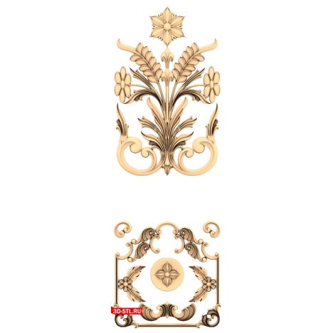 3D model of a door with a floral pattern in STL format for CNC