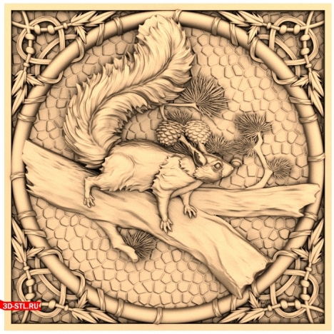 Squirrel Panel in a Frame - 3D STL Model for CNC