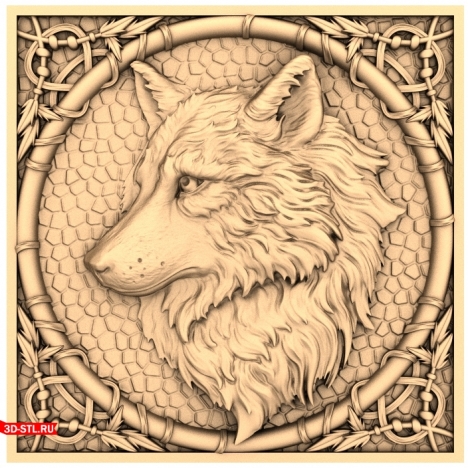 Wolf Panel in a Frame - 3D Model for CNC