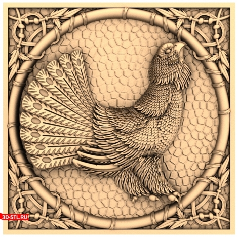 Wood grouse panel in a frame - 3D model for CNC