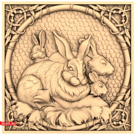 Framed Hares Panel - 3D CNC model