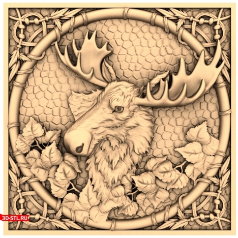 Elk Panel in a Frame - 3D Model for CNC