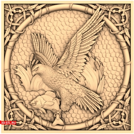 Falcon with Fish Panel in Frame - 3D STL Model for CNC