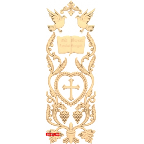 3D Door Model with Doves and Grapes STL