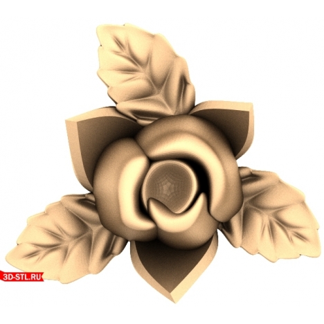 3D model of a rose with leaves for CNC in STL format