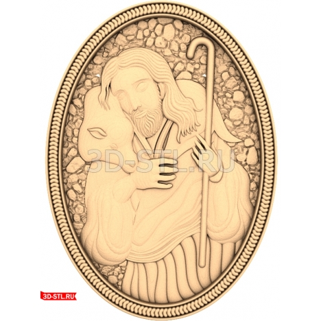 Jesus with a Sheep Icon - 3D STL Model for CNC