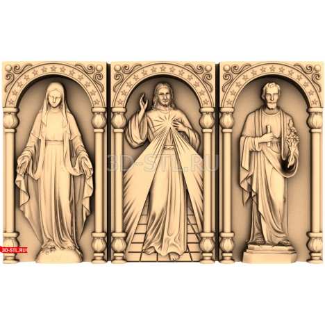 Catholic Triptych Icons | STL - 3D model for CNC