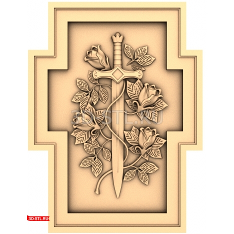 Sword in Roses panel - 3D STL model for milling