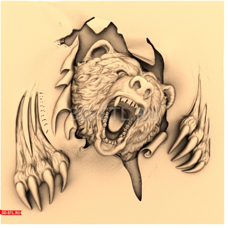 An angry bear panel - 3D model for CNC