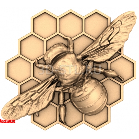 Bee on Honeycomb Panel - 3D STL model for milling