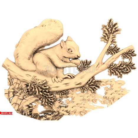 Squirrel on a Branch panel - 3D model for CNC