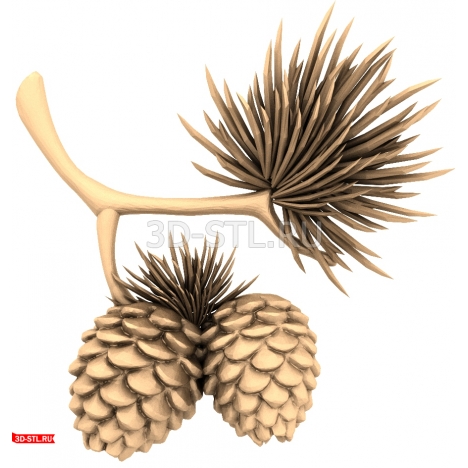 Branch with Pine Cones Panel - 3D STL model for milling