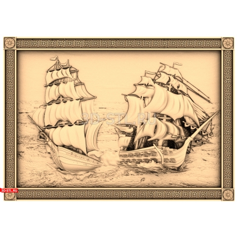 Two Frigates Panel - 3D STL model for CNC