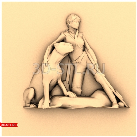 Lioness with a Girl Panel - 3D STL model for a router