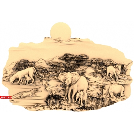 African Animals Panel - 3D STL model for CNC