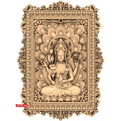 Buddhist-themed panel - 3D STL model for CNC