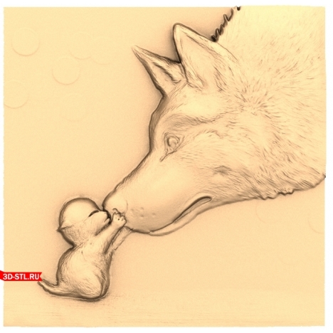 Wolf and Cub Panel - 3D STL model for CNC