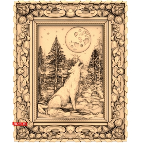 Wolf Howling at the Moon Panel - 3D CNC model