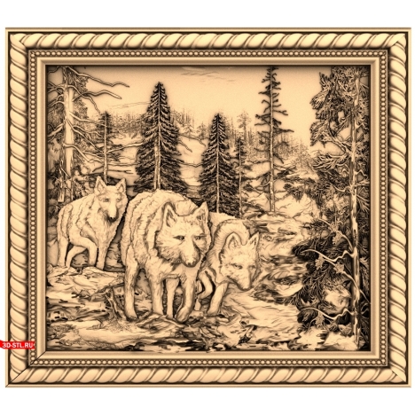 Wolves in the Forest Panel - 3D CNC model