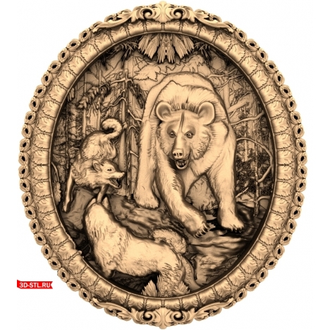 Wolves Attacking a Bear - 3D STL Model for CNC Machine