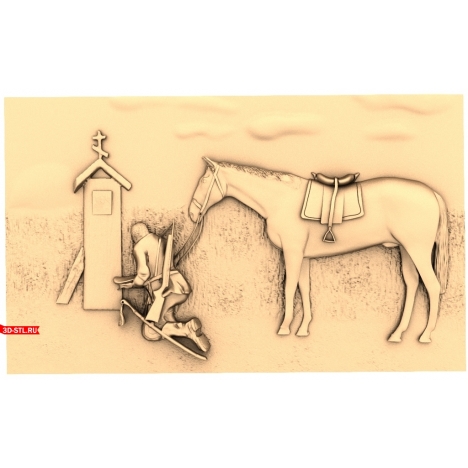 Horse at the Grave panel - 3D STL model for milling